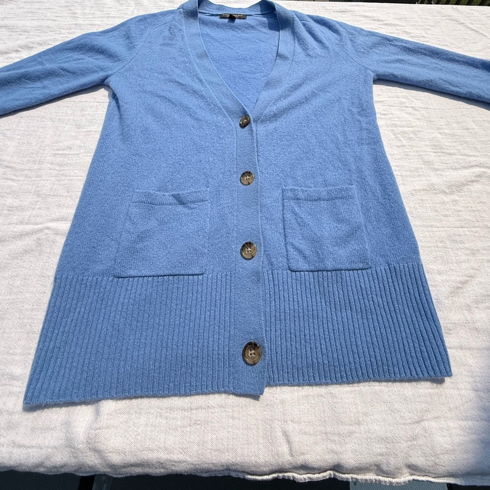 Banana Republic Soft Cashmere Blue Cardigan Sweater Ribbed Knit XS